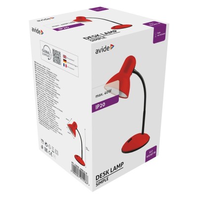 Asztali lámpa, Basic Simple, max. 40W, AVIDE, piros