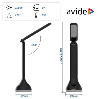 Asztali LED lámpa, RGB hangulatvilágítás, 4W, 4000K, AVIDE, fekete