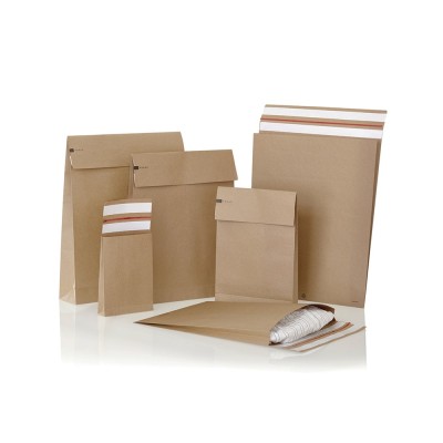 Csomagküldő webshop tasak 250x350x50mm, erős kraft papírból 250 db/doboz, E-green barna