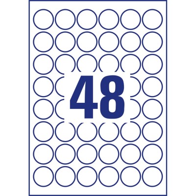 Etikett címke, O30mm, időjárásálló poliészter, 48 címke/ív, 20 ív/doboz, Avery fehér