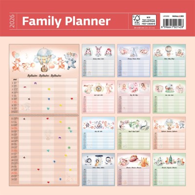 Falinaptár képes 300 x 300 mm, fehér lapokkal Family Planner Dayliner 2026.