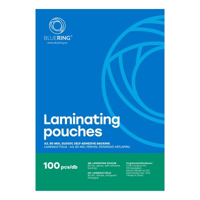 Lamináló fólia A3, 80 micron öntapadó hátlappal 100 db/doboz, Bluering®,