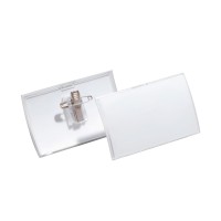 Névkitűző 90x54mm, kombi klippel, 25 db/csomag, Durable Click Fold áttetsző