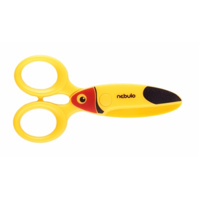 Olló, 12cm, biztonsági, műanyag tukán forma, Nebulo