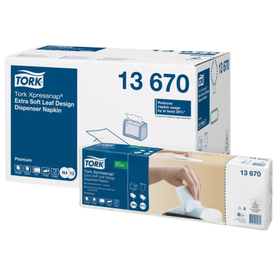 Szalvéta adagolóba 500 db/csomag 8 csomag/karton fehér levélmintás Extra Soft Xpressnap® Tork_13670