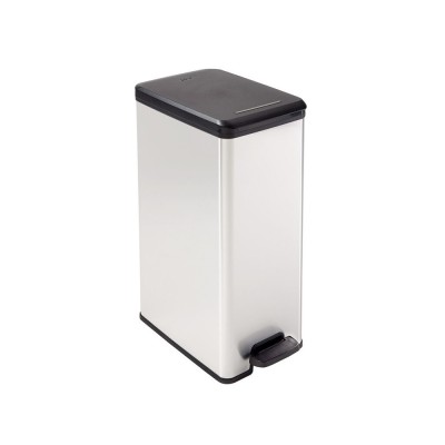 Szemetes kuka pedálos fémhatású műanyag 40 literes "Slim Bin" Curver fekete/ezüst