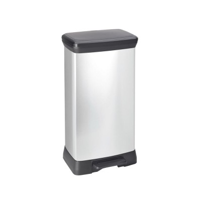 Szemetes kuka pedálos fémhatású műanyag 50 literes fekete/ezüst Deco Bin_Curver