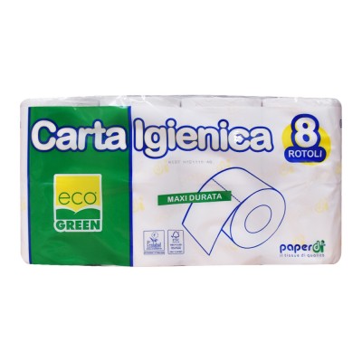 Toalettpapír 2 rétegű kistekercses 200 lap/21 m/tekercs 8 tekercs/csomag Paperblu Maxi Durata_Paperdi