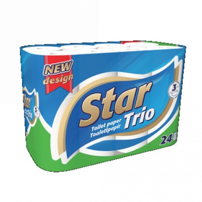 Toalettpapír 3 rétegű kistekercses 100% cellulóz 90 lap/tekercs 24 tekercs/csomag Star Trio fehér