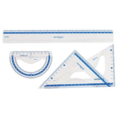 Vonalzókészlet, 30 cm, vonalzó, szögmérő, 45° és 60° háromszög vonalzók 4 db/bliszter Keyroad