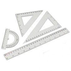 Vonalzókészlet, 30cm, vonalzó, szögmérő, 45° és 60° háromszög vonalzók 4 db/csom